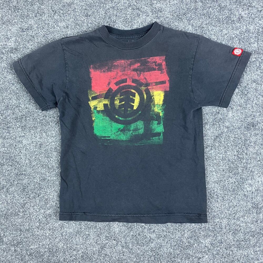 Element T-Shirt Boys Size S Black Rasta Logo Graphic Skateboarding Casual Tee